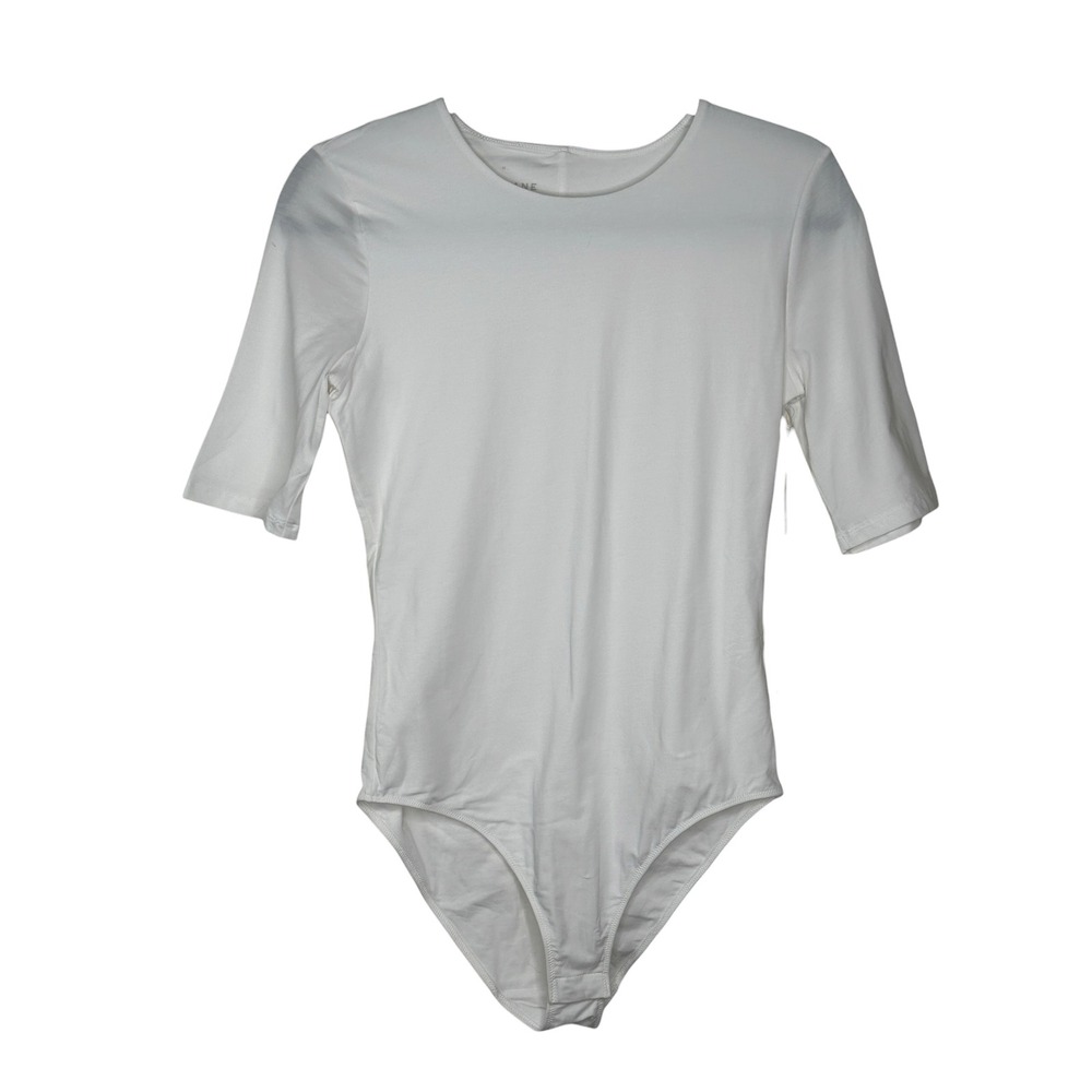 New Everlane Short Sleeve Crew Bodysuit Medium White Supima Cotton Minimalist